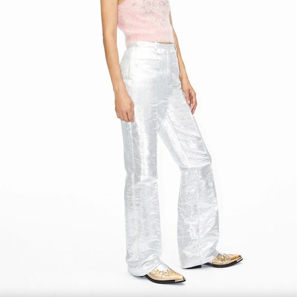 Rabanne x H&M Shimmery Metallic Tailored Dress Pant Trousers in Silver, Size 0 - Picture 3 of 11